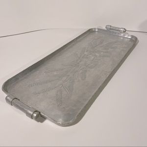 **SOLD** Hammered Aluminum wheat design  rectangle serving tray with handles